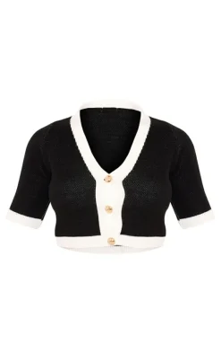 PrettyLittleThing Contrast Hem Button Up Mini Cardigan Monochrome