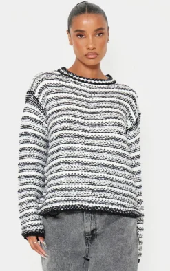 PrettyLittleThing Oversized Sweaters*Contrast Knit Slouchy Oversized Sweater