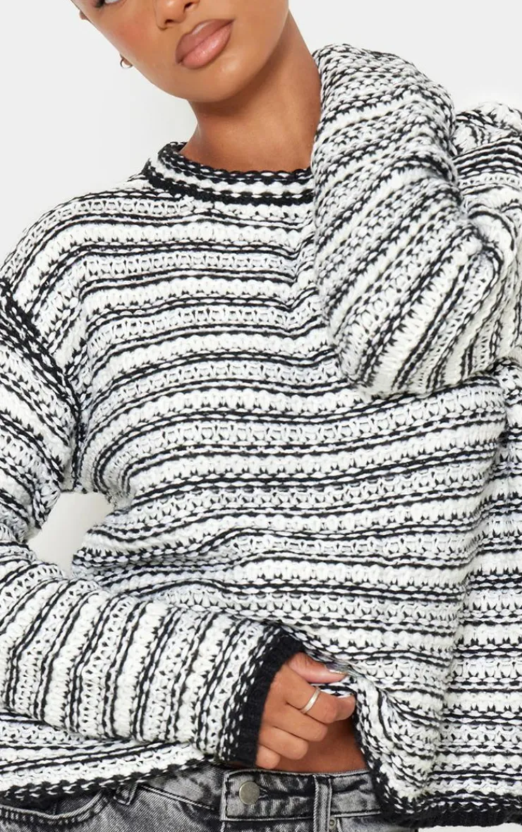 PrettyLittleThing Oversized Sweaters*Contrast Knit Slouchy Oversized Sweater