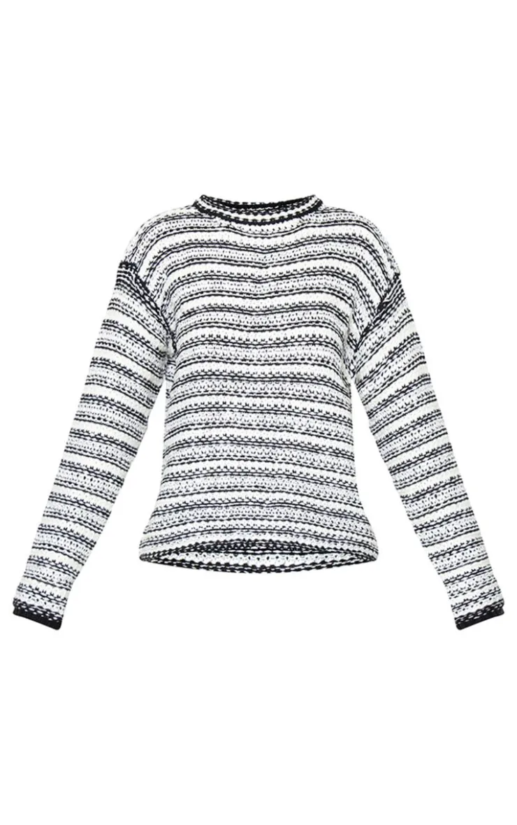 PrettyLittleThing Oversized Sweaters*Contrast Knit Slouchy Oversized Sweater