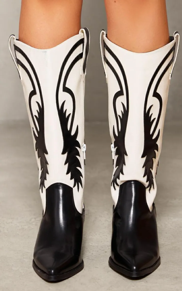 PrettyLittleThing Knee High Boots*Contrast Pu Point Toe Knee High Western Boots