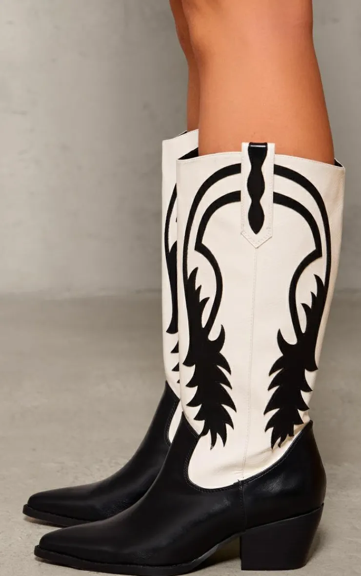 PrettyLittleThing Knee High Boots*Contrast Pu Point Toe Knee High Western Boots