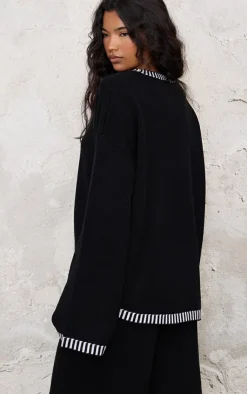 PrettyLittleThing Knitted Two Piece Sets*Contrast Stitch Detail Knit Oversized Sweater