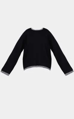 PrettyLittleThing Knitted Two Piece Sets*Contrast Stitch Detail Knit Oversized Sweater