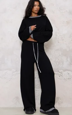PrettyLittleThing Knitted Two Piece Sets*Contrast Stitch Detail Knit Drawstring Waist Pants