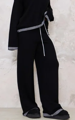 PrettyLittleThing Knitted Two Piece Sets*Contrast Stitch Detail Knit Drawstring Waist Pants