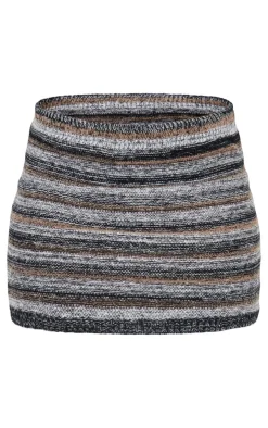 Hot PrettyLittleThing Contrast Stripe Knit Micro Mini Skirt Monochrome