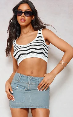 PrettyLittleThing Knitted Tops*Crochet Wave Stitch Knit Tank