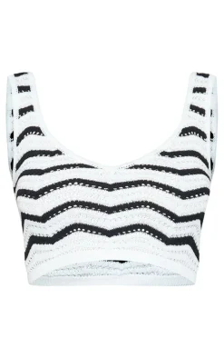 PrettyLittleThing Knitted Tops*Crochet Wave Stitch Knit Tank