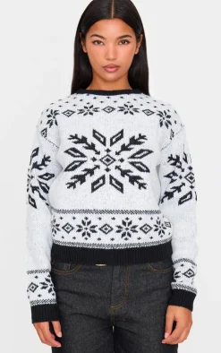 PrettyLittleThing Oversized Sweaters*Fairisle Printed Oversized Knitted Christmas Sweater