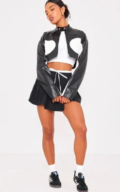 PrettyLittleThing Faux Leather Jackets*Faux Leather Contrast Panel Cropped Jacket