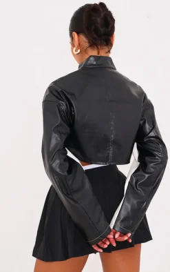 PrettyLittleThing Faux Leather Jackets*Faux Leather Contrast Panel Cropped Jacket