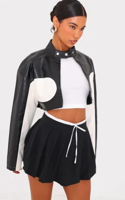 PrettyLittleThing Faux Leather Jackets*Faux Leather Contrast Panel Cropped Jacket