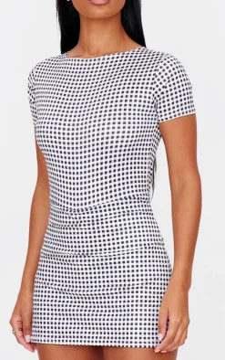 Monochrome Gingham Print Cap Sleeve Slinky Skort Romper