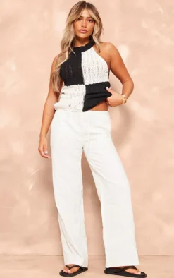 PrettyLittleThing Knitted Tops*High Neck Contrast Crochet Knit Top