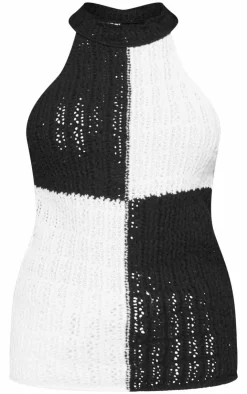 PrettyLittleThing Knitted Tops*High Neck Contrast Crochet Knit Top
