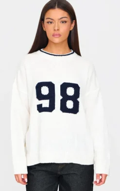 PrettyLittleThing Oversized Sweaters*Knit Oversized Embroidered Sweater