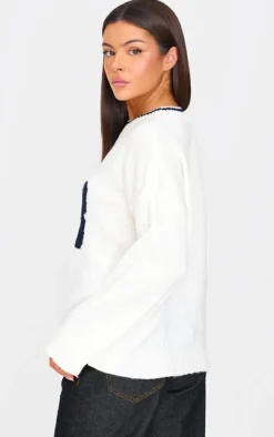 PrettyLittleThing Oversized Sweaters*Knit Oversized Embroidered Sweater