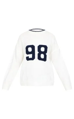 PrettyLittleThing Oversized Sweaters*Knit Oversized Embroidered Sweater