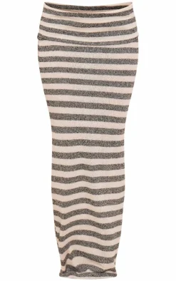 Outlet PrettyLittleThing Knitted Stripe Foldover Waistband Low Rise Maxi Skirt Monochrome