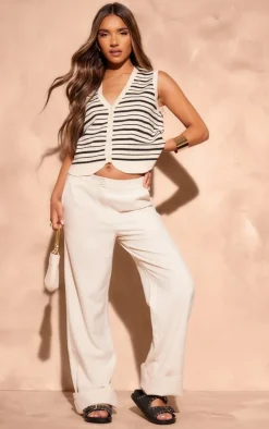 PrettyLittleThing Knitted Tops*Knitted Stripe Button Up Vest