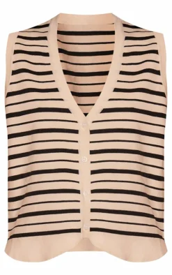 PrettyLittleThing Knitted Tops*Knitted Stripe Button Up Vest