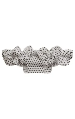Online PrettyLittleThing Polka Dot Ruffle Detail Top Monochrome