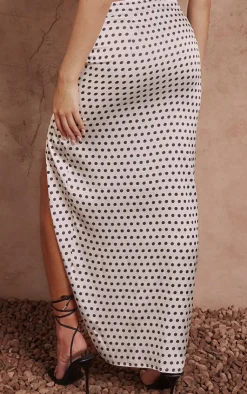 Outlet PrettyLittleThing Polka Dot Thigh High Split Maxi Skirt Monochrome