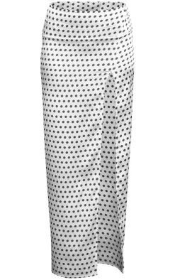 Outlet PrettyLittleThing Polka Dot Thigh High Split Maxi Skirt Monochrome