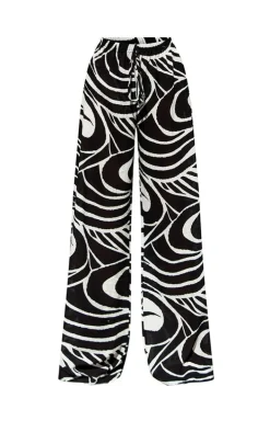 Monochrome Print Oversized Crinkle Textured Beach Pants