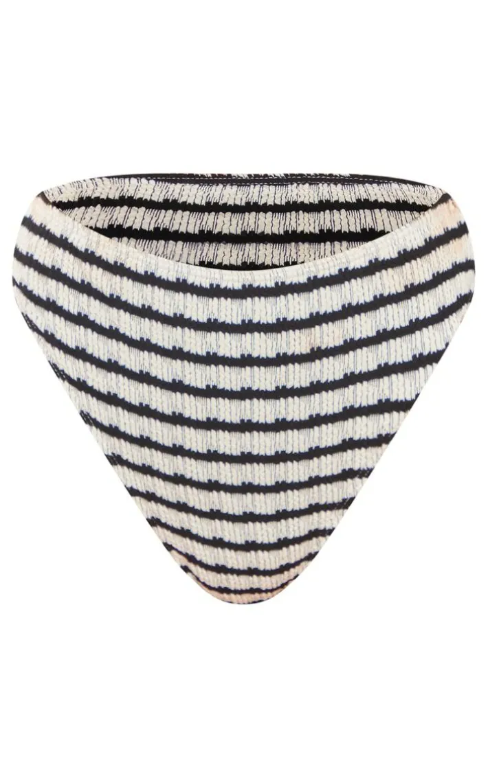 Monochrome Printed Crinkle High Waist High Leg Bikini Bottoms