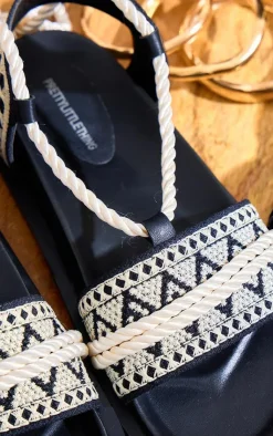 PrettyLittleThing Flat Sandals*PU Round Toe Embroidery Strap Lace Up Sandals
