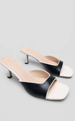 PrettyLittleThing Mules*PU Square Toe Contrast Heeled Mules