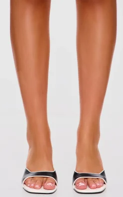 PrettyLittleThing Mules*PU Square Toe Contrast Heeled Mules