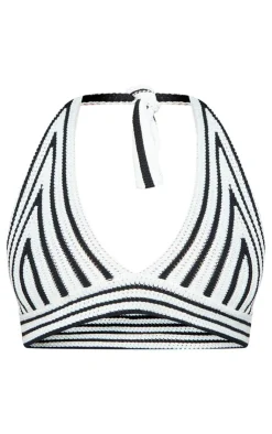 PrettyLittleThing Bralets*Stripe Crochet Knit Plunge Bralet
