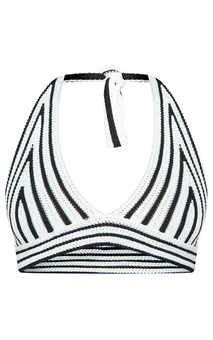 PrettyLittleThing Bralets*Stripe Crochet Knit Plunge Bralet