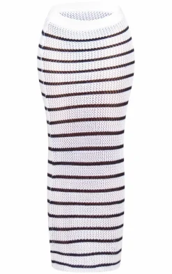Monochrome Stripe Crochet Knit Maxi Skirt
