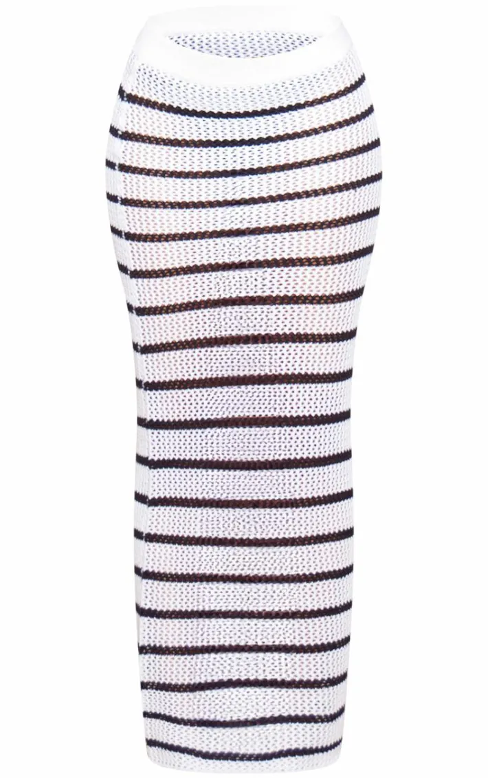 Monochrome Stripe Crochet Knit Maxi Skirt