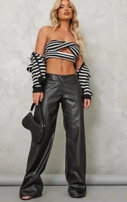 PrettyLittleThing Knitted Tops*Stripe Knit Twist Front Bandeau