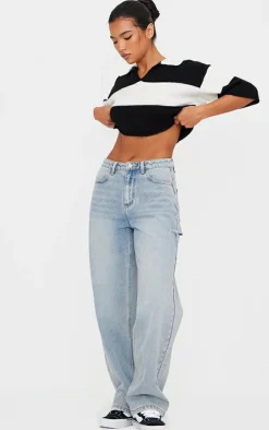 PrettyLittleThing Knitted Tops*Stripe Knit V Neck Cropped Rugby Top