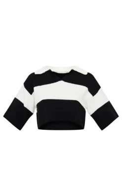 PrettyLittleThing Knitted Tops*Stripe Knit V Neck Cropped Rugby Top