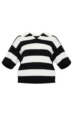 PrettyLittleThing Knitted Tops*Stripe Knit V Neck Oversized Rugby Top