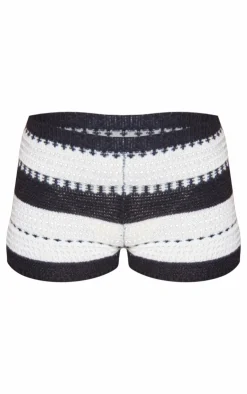 New PrettyLittleThing Stripe Soft Knit Mini Shorts Monochrome