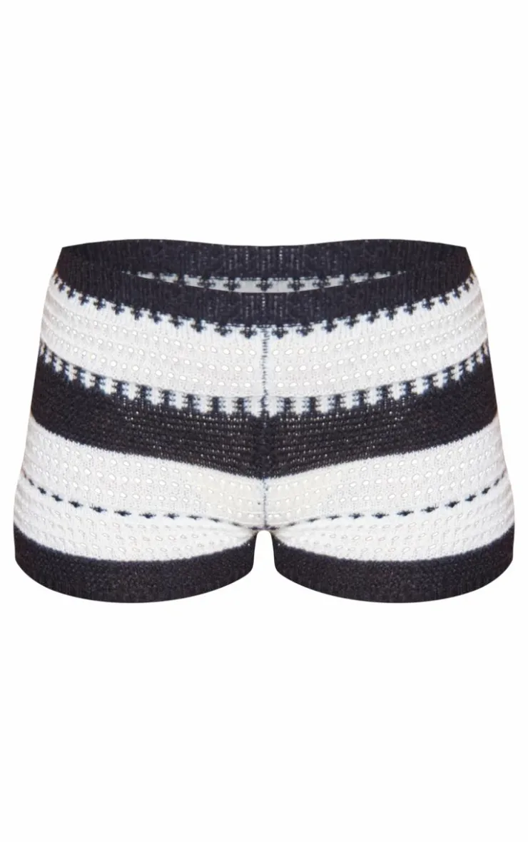 New PrettyLittleThing Stripe Soft Knit Mini Shorts Monochrome