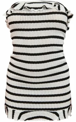Striped Bandeau Frill Hem Textured Bodycon Dress-PrettyLittleThing Outlet