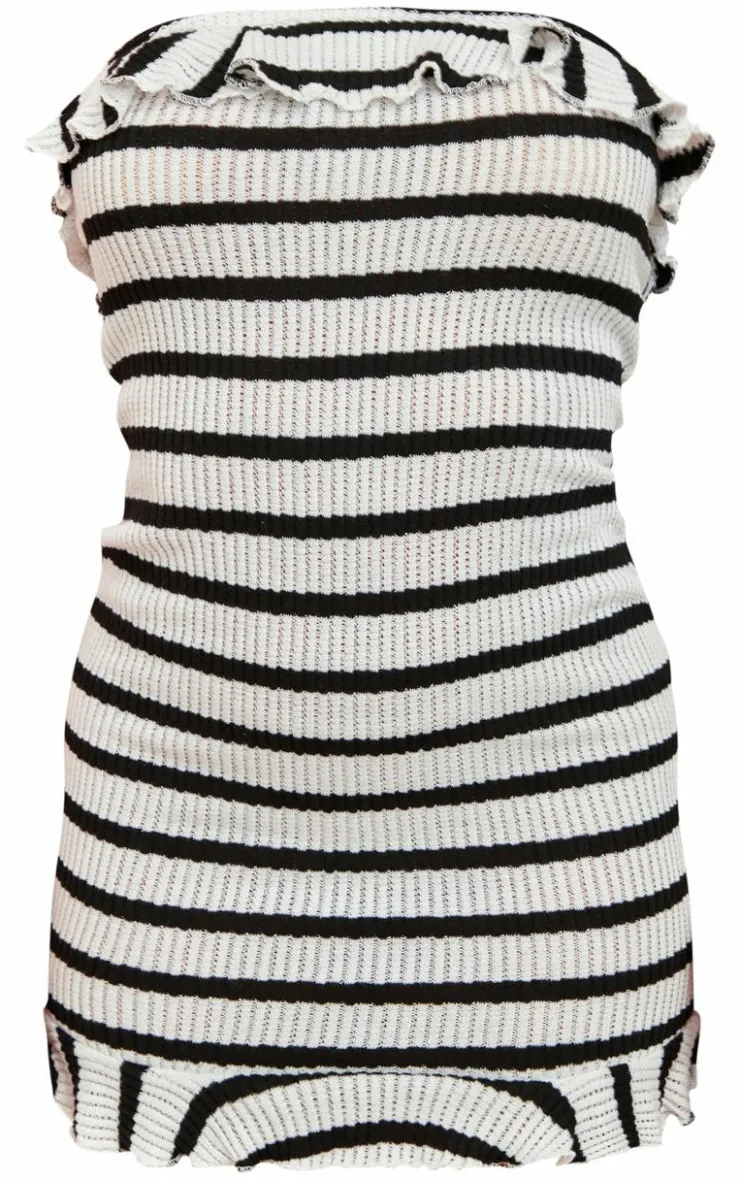 Striped Bandeau Frill Hem Textured Bodycon Dress-PrettyLittleThing Outlet