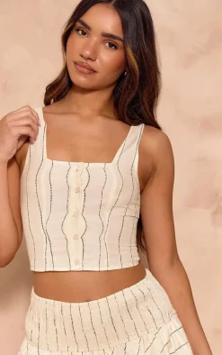 Best PrettyLittleThing Striped Button Front Square Neck Top Monochrome