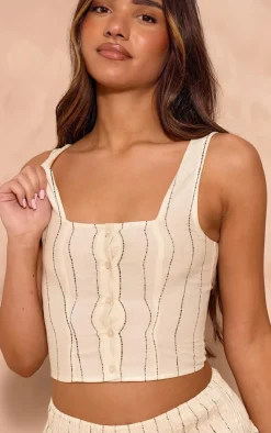 Best PrettyLittleThing Striped Button Front Square Neck Top Monochrome
