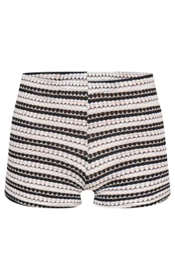 PrettyLittleThing Striped Textured Hot Pants Monochrome