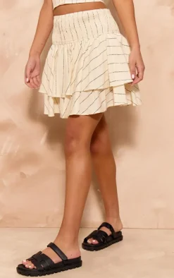 Online PrettyLittleThing Striped Tiered Floaty Mini Skirt Monochrome